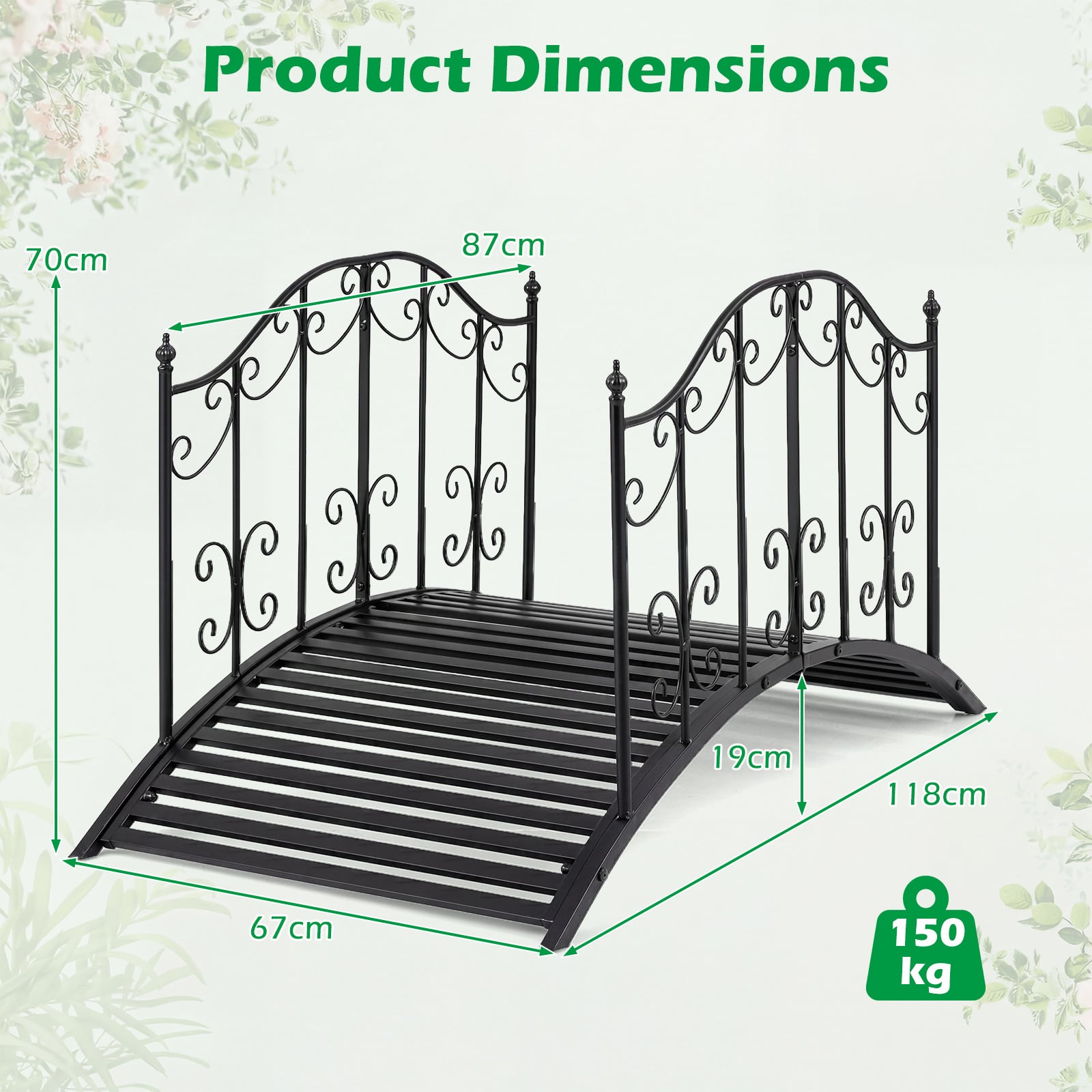 118 cm/101.5 cm Garden Metal Bridge with Dual Patterned Side Rails-M