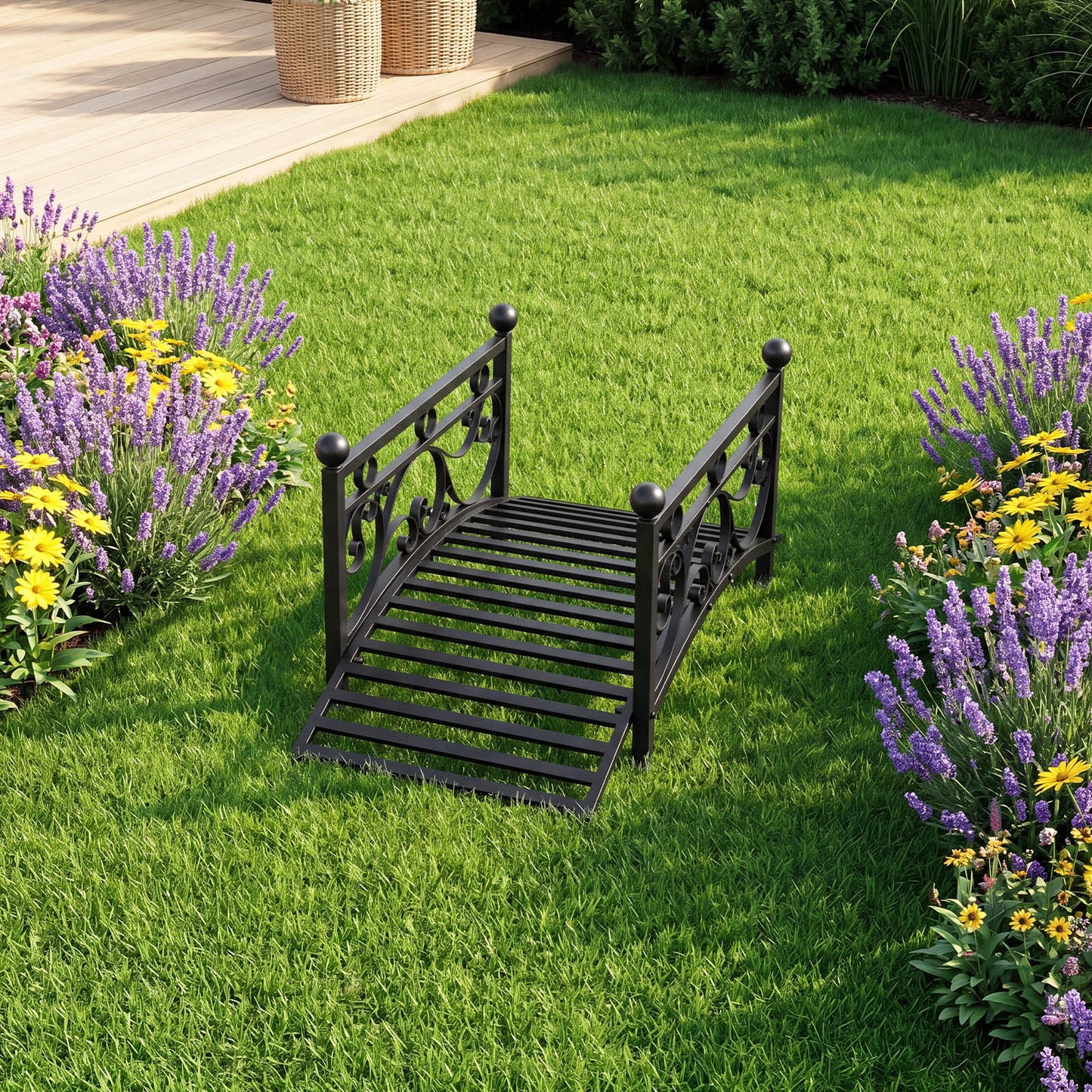 118 cm/101.5 cm Garden Metal Bridge with Dual Patterned Side Rails-S