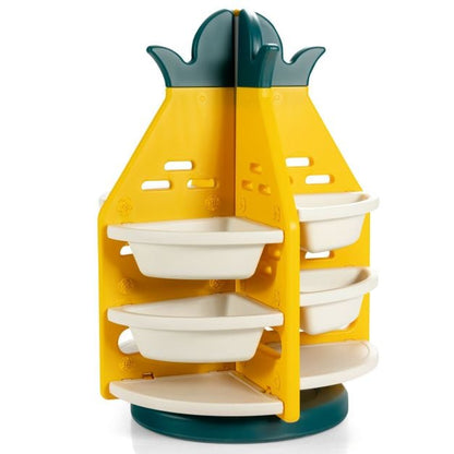 360° Revolving Pineapple Shelf with Plastic Bins for Kids