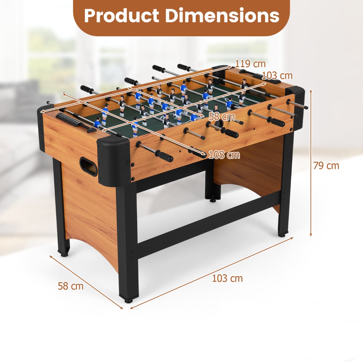 119 CM Competition Full Size Soccer Game Table with 22 Players-Natural
