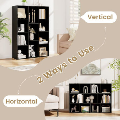 11-Cube Bookcase Modern Geometric Bookshelf with Anti-tipping Kits-Black
