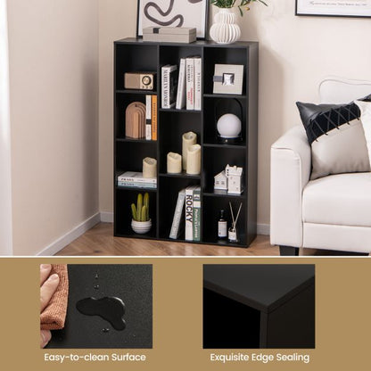 11-Cube Bookcase Modern Geometric Bookshelf with Anti-tipping Kits-Black