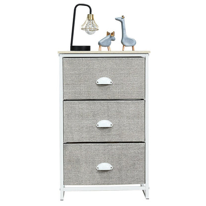 3/4 Fabric Nightstand Bedside Storage Cabinet Folding Drawers-3-Tier-White