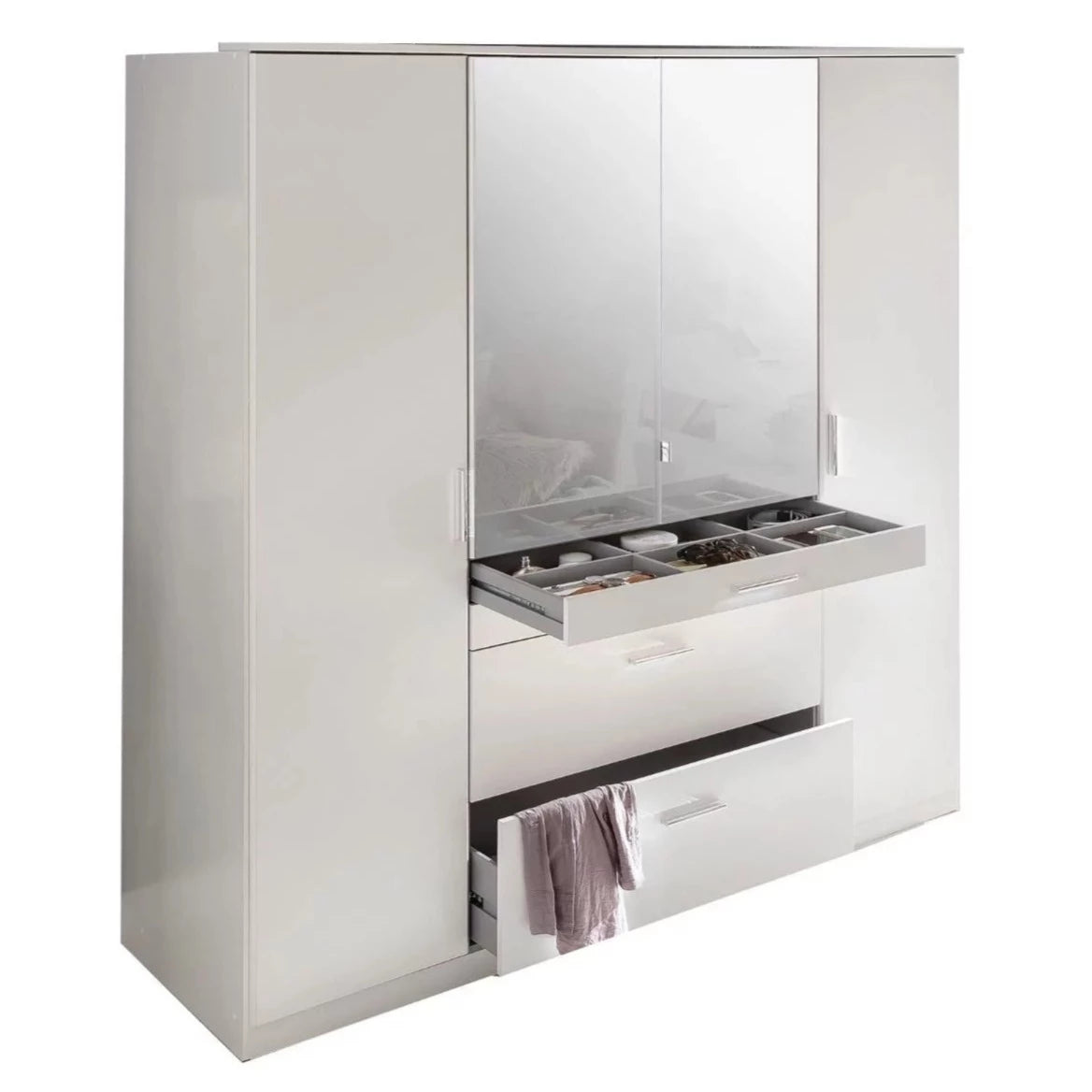 Acorn 4 Door 4 Drawer Mirrored Wardrobe - White