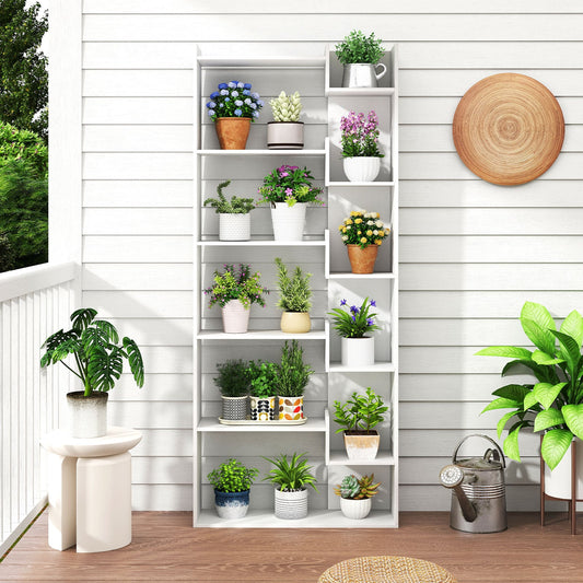 11-Shelf Wooden Bookshelf with 2 Anti-Tipping Kits-White