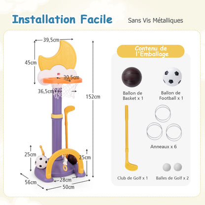 4-In-1 Kids Basketball Hoop with Adjustable Height for Kids-Yellow