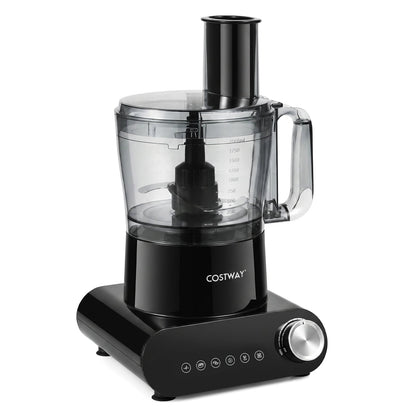 12 Cup Food Processor 600W with 3 Discs & 2 Blades for Slicing Shredding Dough-Black