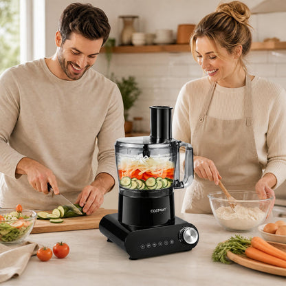 12 Cup Food Processor 600W with 3 Discs & 2 Blades for Slicing Shredding Dough-Black