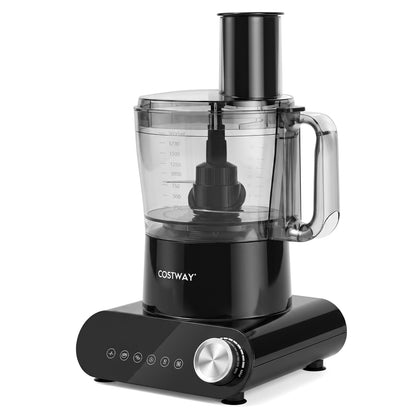12 Cup Food Processor 600W with 3 Discs & 2 Blades for Slicing Shredding Dough-Black