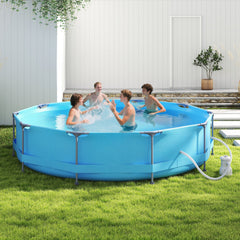 12 Feet Round Outdoor Framed Pool Set with Filter Pump