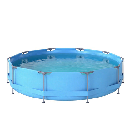 12 Feet Round Outdoor Framed Pool Set with Filter Pump