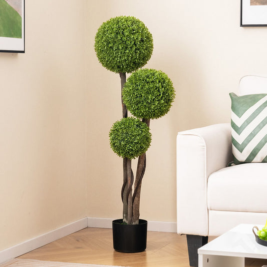 120 CM Artificial Boxwood Topiary Ball Tree with Triple Ball for Home Office