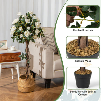 120 CM Artificial Flower Tree Faux Floral Plant Set of 2 with White Roses
