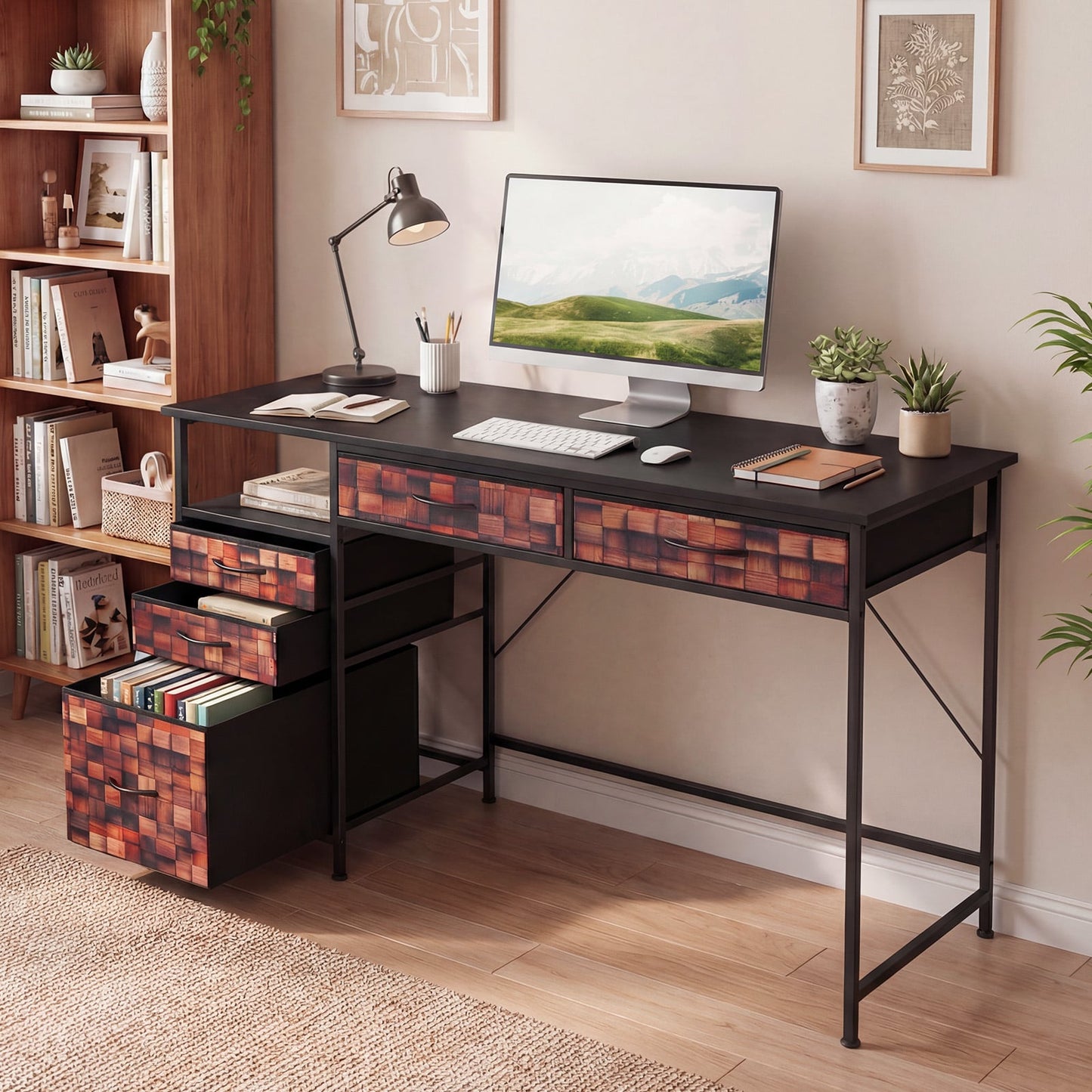 120 CM Computer Desk Home Office Desk with Metal Frame-Coffee