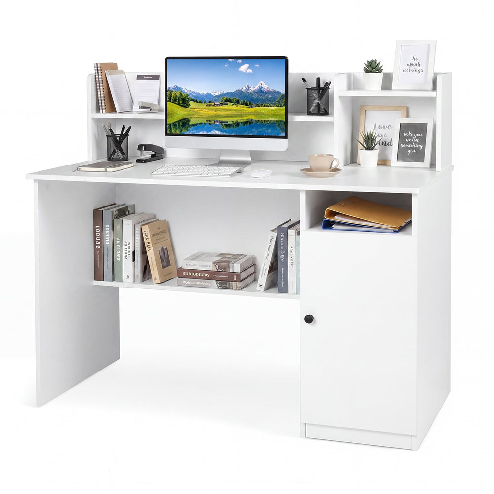 120 CM Computer Desk with Monitor Stand and Storage Cabinet-White