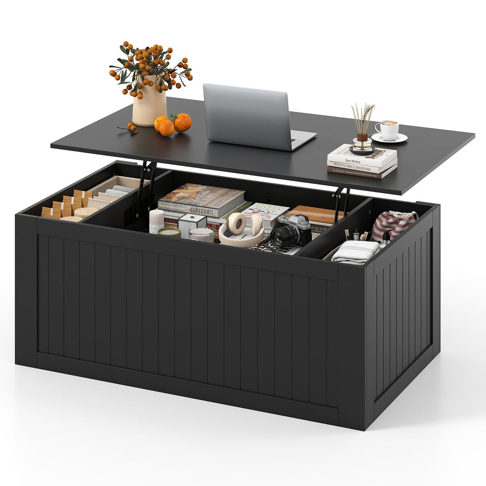 120 cm Lift Top Coffee Table with Barn Sliding Doors and Cabinets for Living Room-Blck