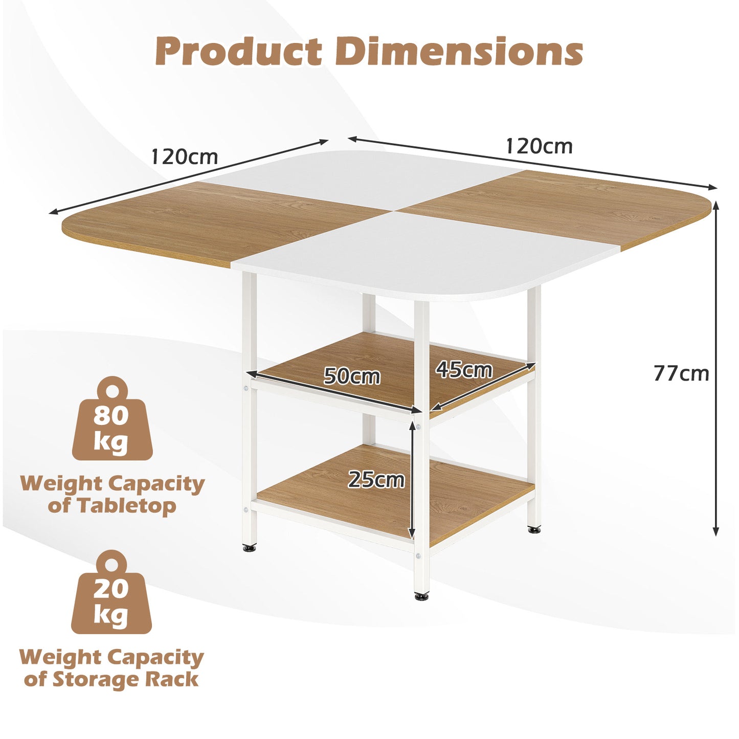 120 cm Modern Dining Table with Mix-colored Tabletop-Natural