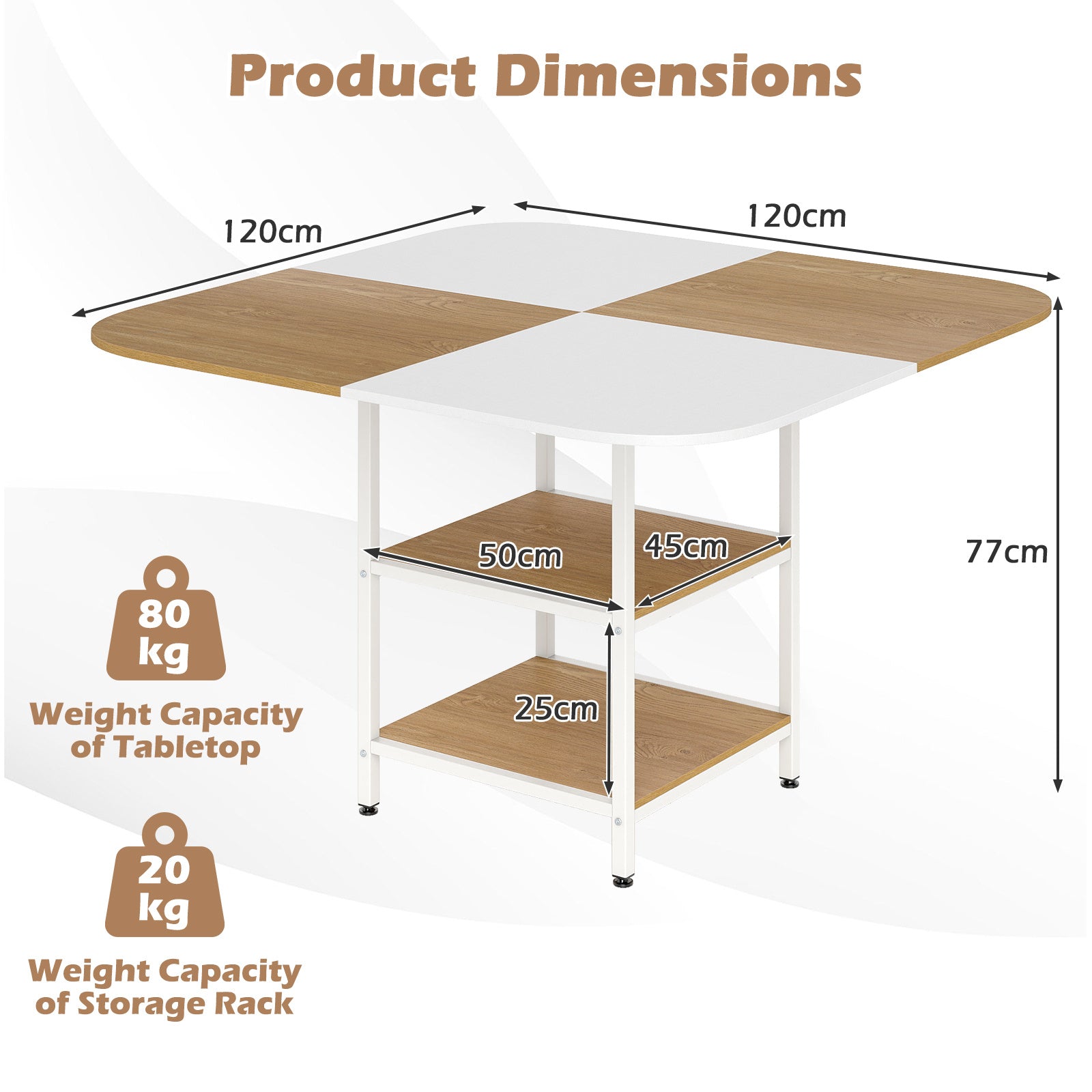120 cm Modern Dining Table with Mix-colored Tabletop-Natural