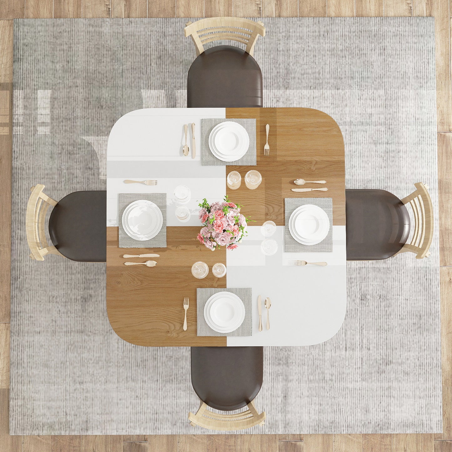 120 cm Modern Dining Table with Mix-colored Tabletop-Natural