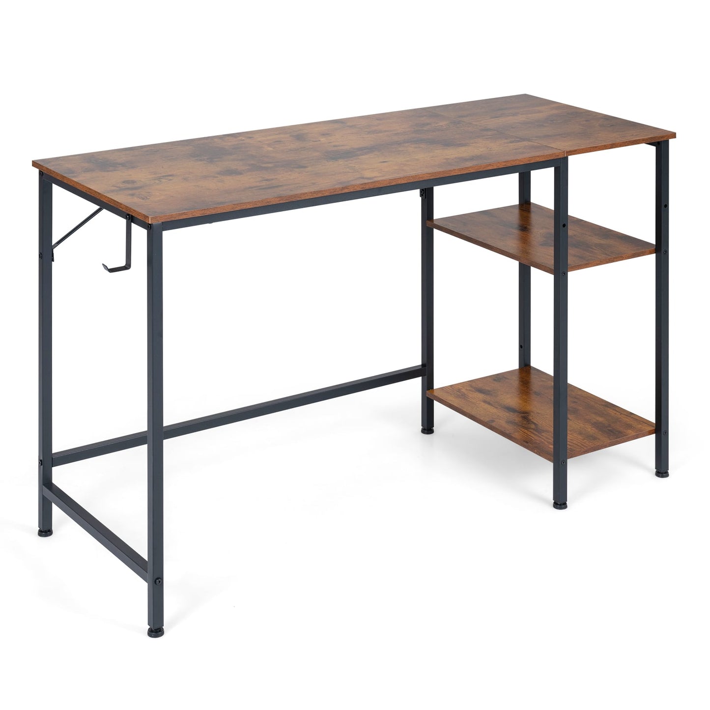 120 cm Reversible Home Office Desk with Headphone Hook and Shelves-Rustic Brown