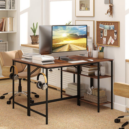 120 cm Reversible Home Office Desk with Headphone Hook and Shelves-Rustic Brown