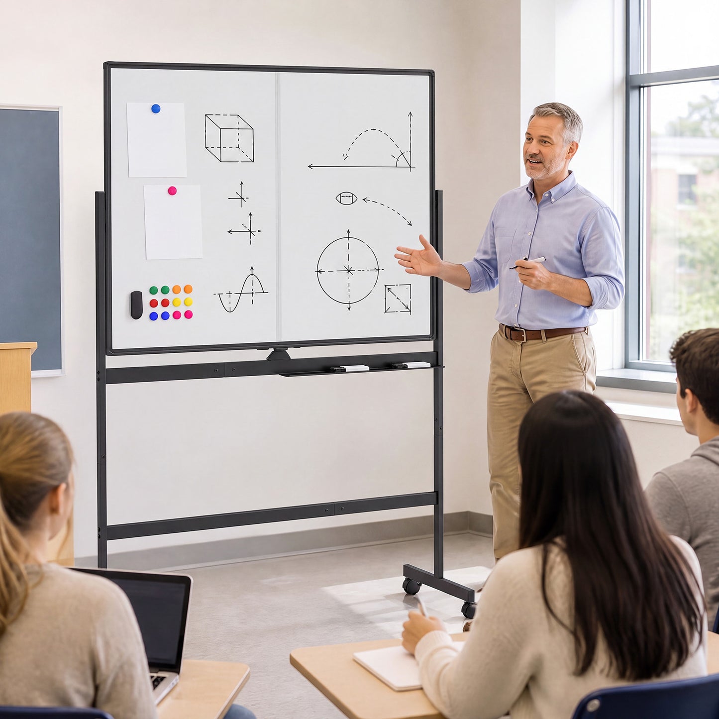 120 x 90 cm Mobile White Board with Lockable Universal Wheels and Double-Sided Magnetic Surface-Black
