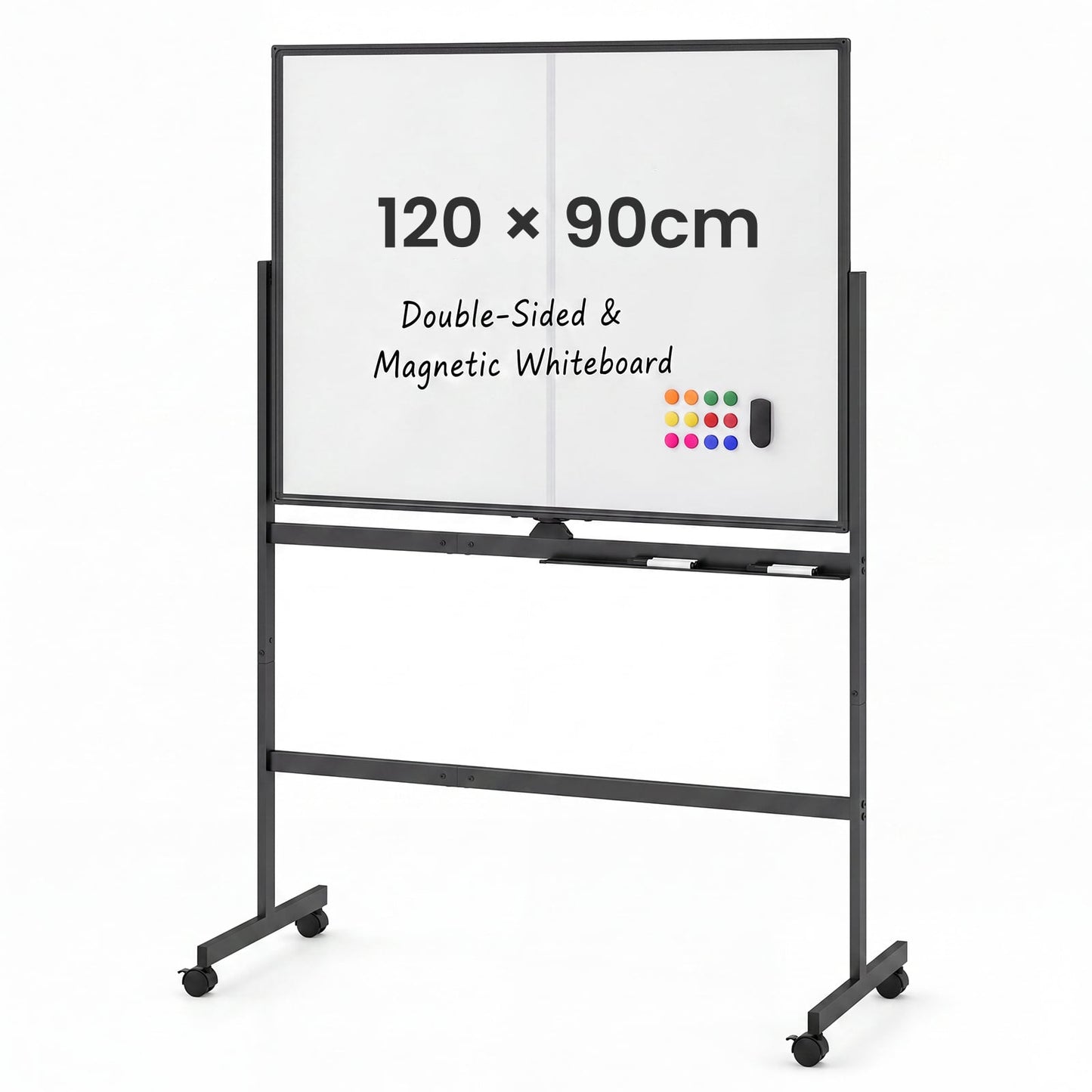 120 x 90 cm Mobile White Board with Lockable Universal Wheels and Double-Sided Magnetic Surface-Black