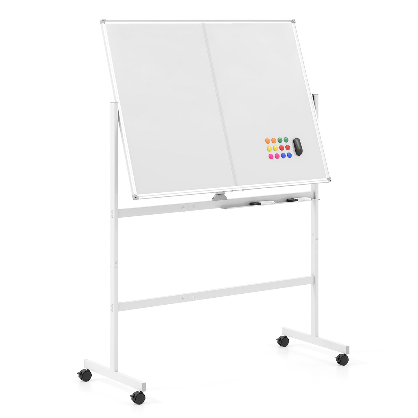 120 x 90 cm Mobile White Board with Lockable Universal Wheels and Double-Sided Magnetic Surface-White