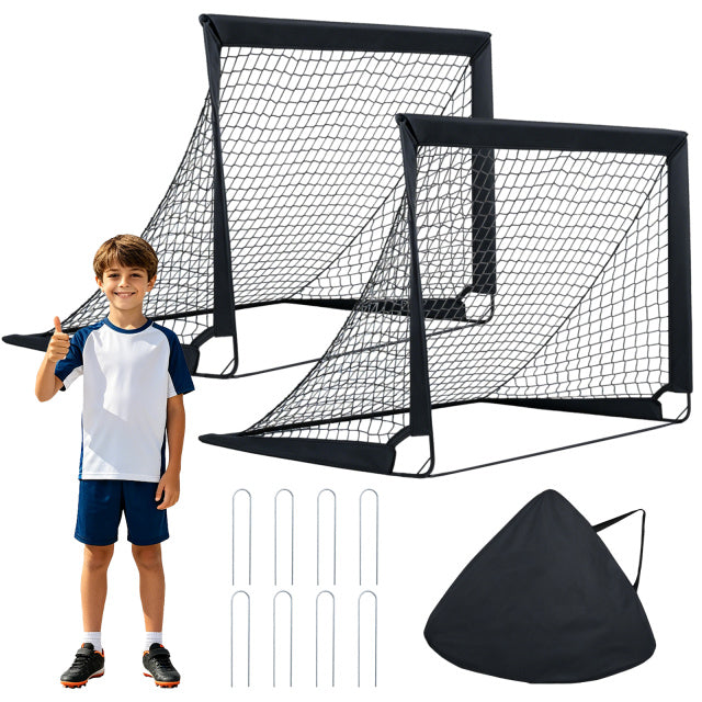 120 x 92 cm Set of 2 Pop Up Football Nets with Carry Bag and 8 Ground Stakes