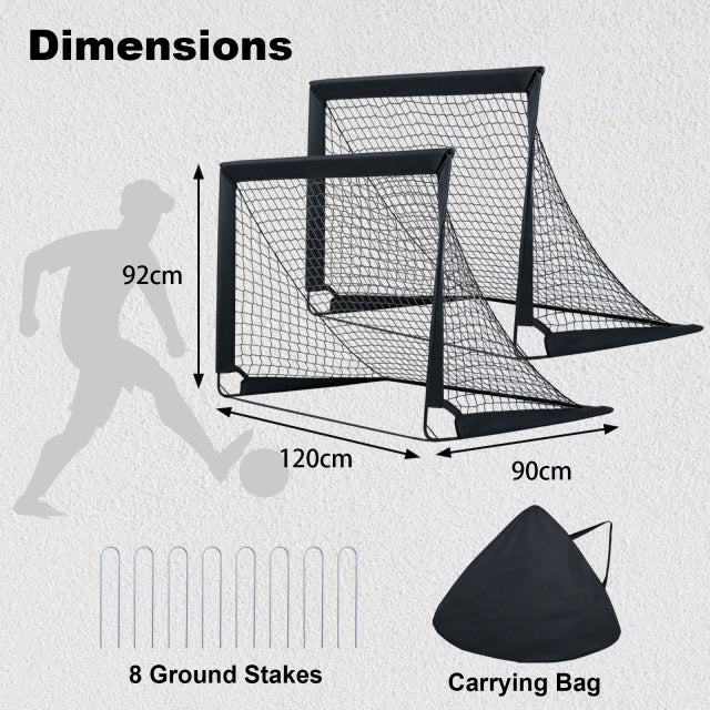 120 x 92 cm Set of 2 Pop Up Football Nets with Carry Bag and 8 Ground Stakes