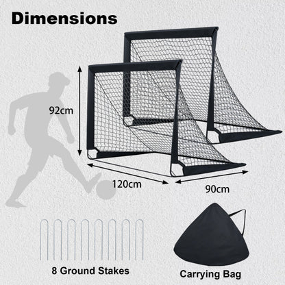 120 x 92 cm Set of 2 Pop Up Football Nets with Carry Bag and 8 Ground Stakes