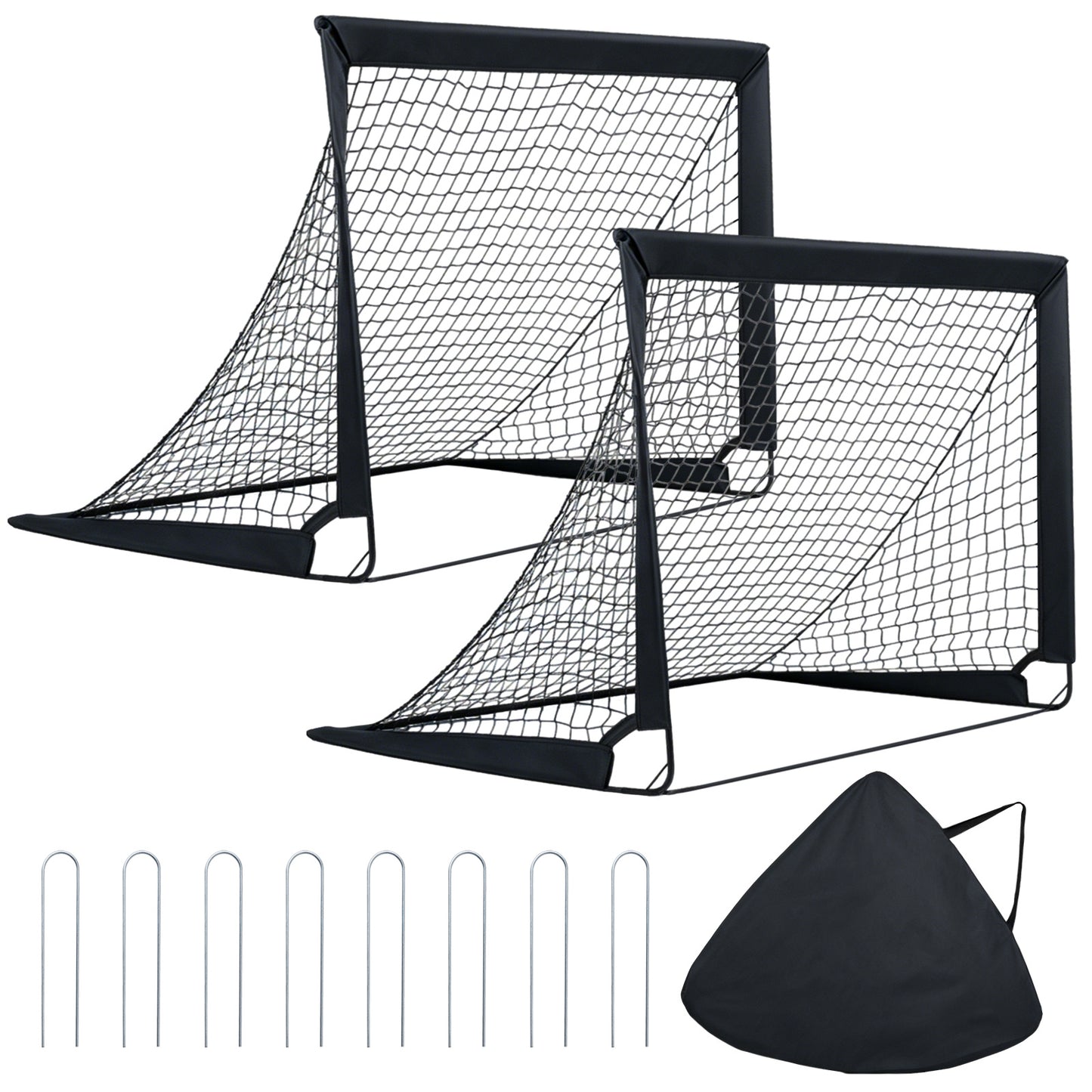 120 x 92 cm Set of 2 Pop Up Football Nets with Carry Bag and 8 Ground Stakes