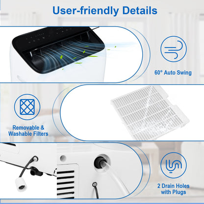 12000 BTU Portable Air Conditioner Cools Up to 46.5㎡ 5-in-1 Quiet AC Unit-White