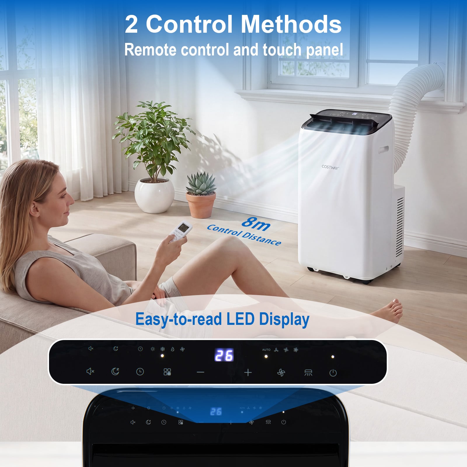 12000 BTU Portable Air Conditioner Cools Up to 46.5㎡ 5-in-1 Quiet AC Unit-White
