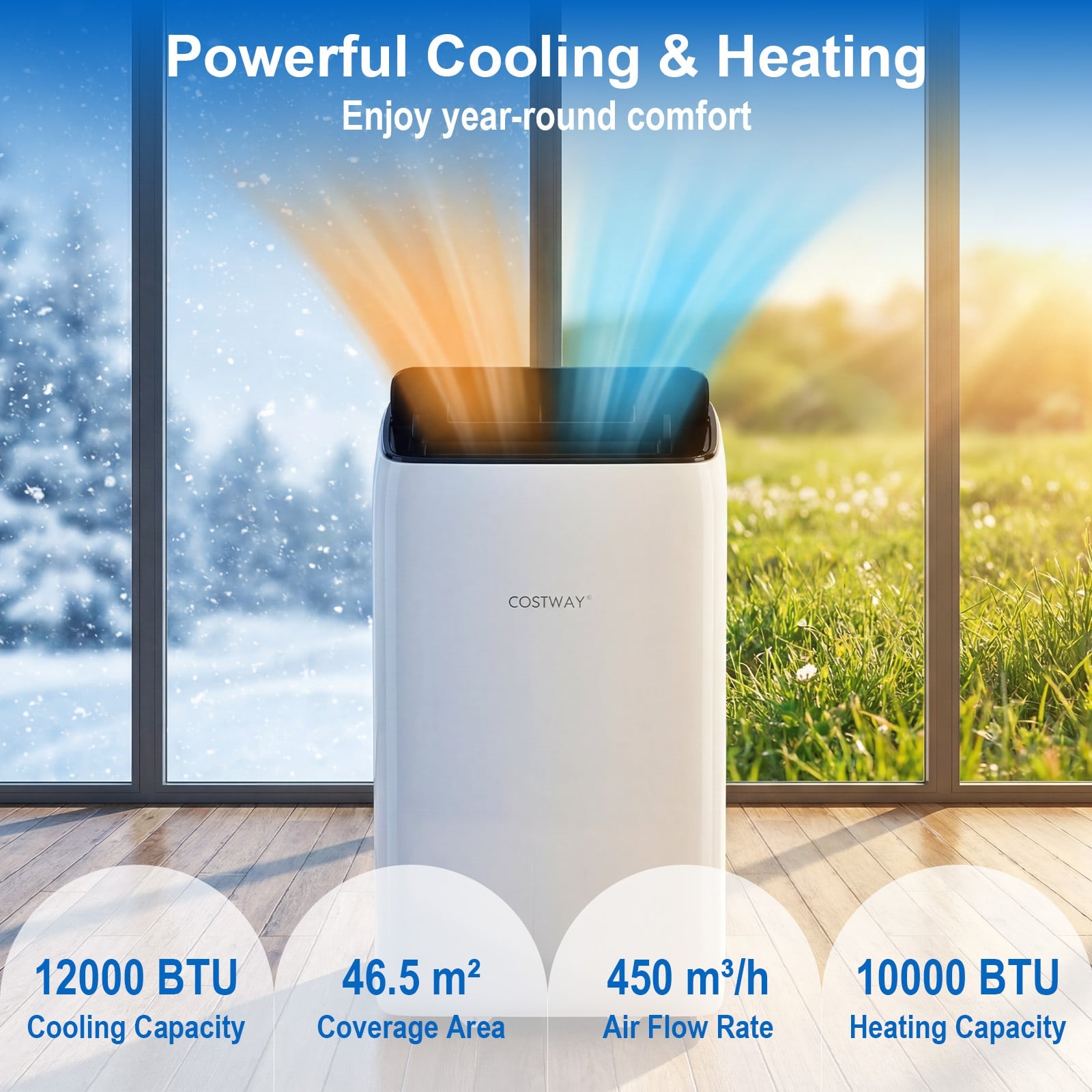 12000 BTU Portable Air Conditioner Cools Up to 46.5㎡ 5-in-1 Quiet AC Unit-White