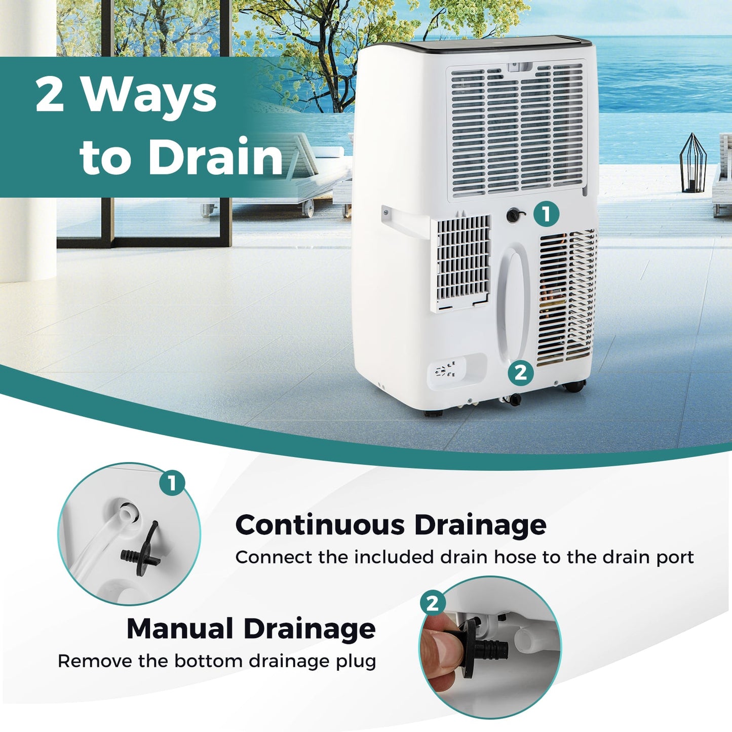 12000 BTU Portable Air Conditioner with Heat-White