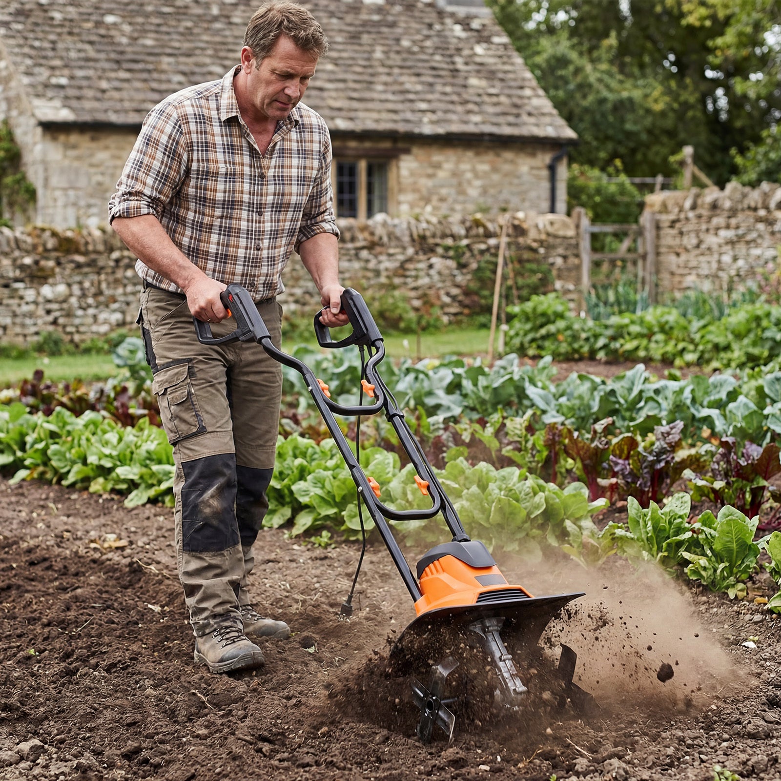 1200W Powerful Foldable Garden Rototiller for Lawn Soil Digging-Orange