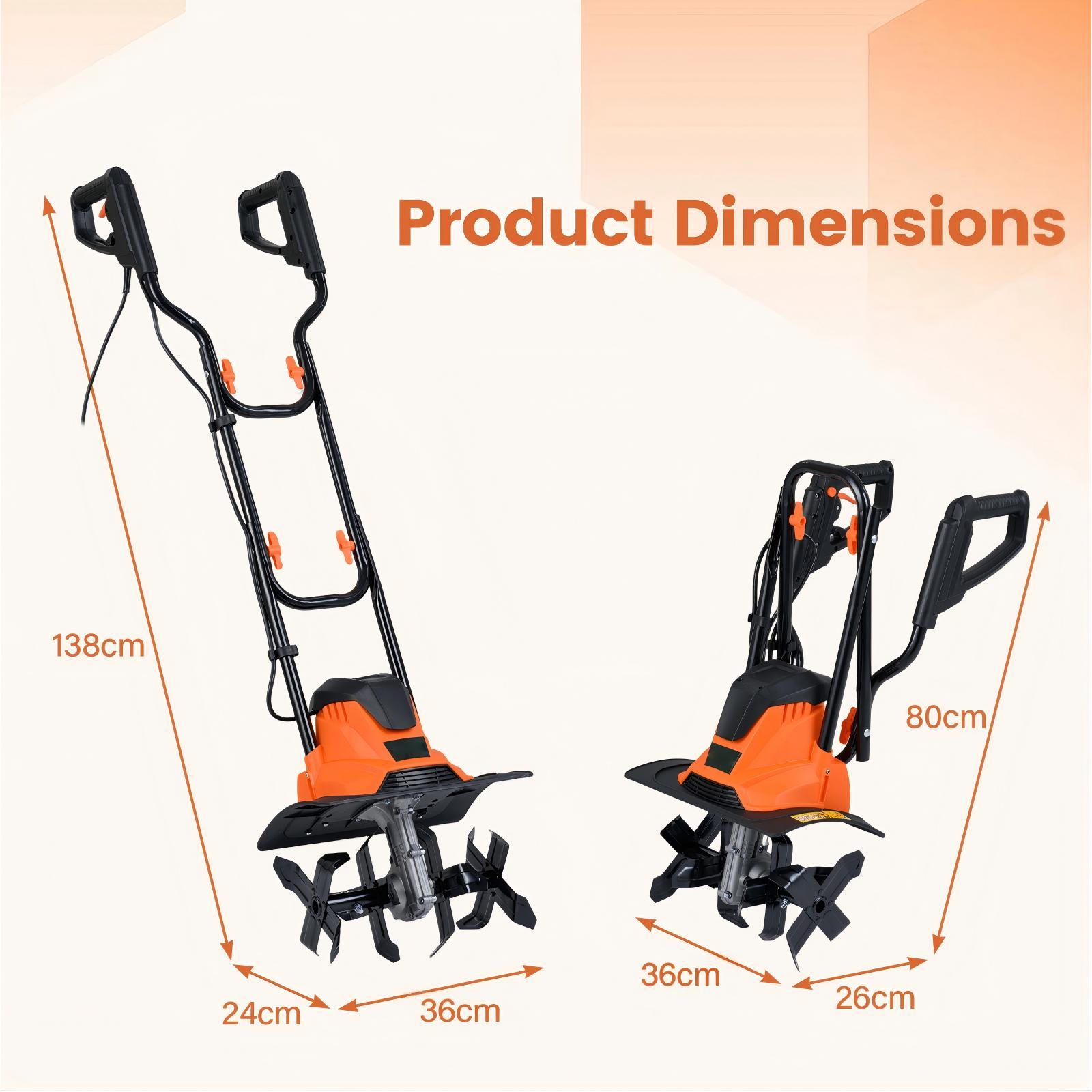 1200W Powerful Foldable Garden Rototiller for Lawn Soil Digging-Orange