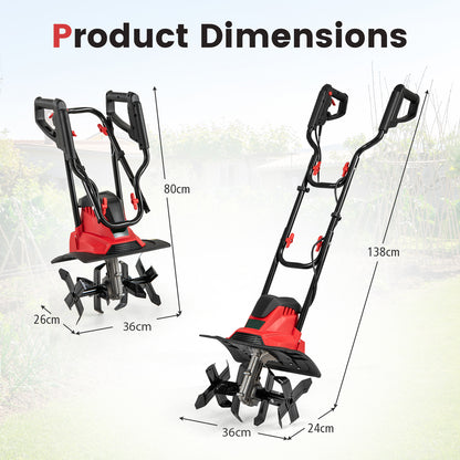 1200W Powerful Foldable Garden Rototiller for Lawn Soil Digging-Red
