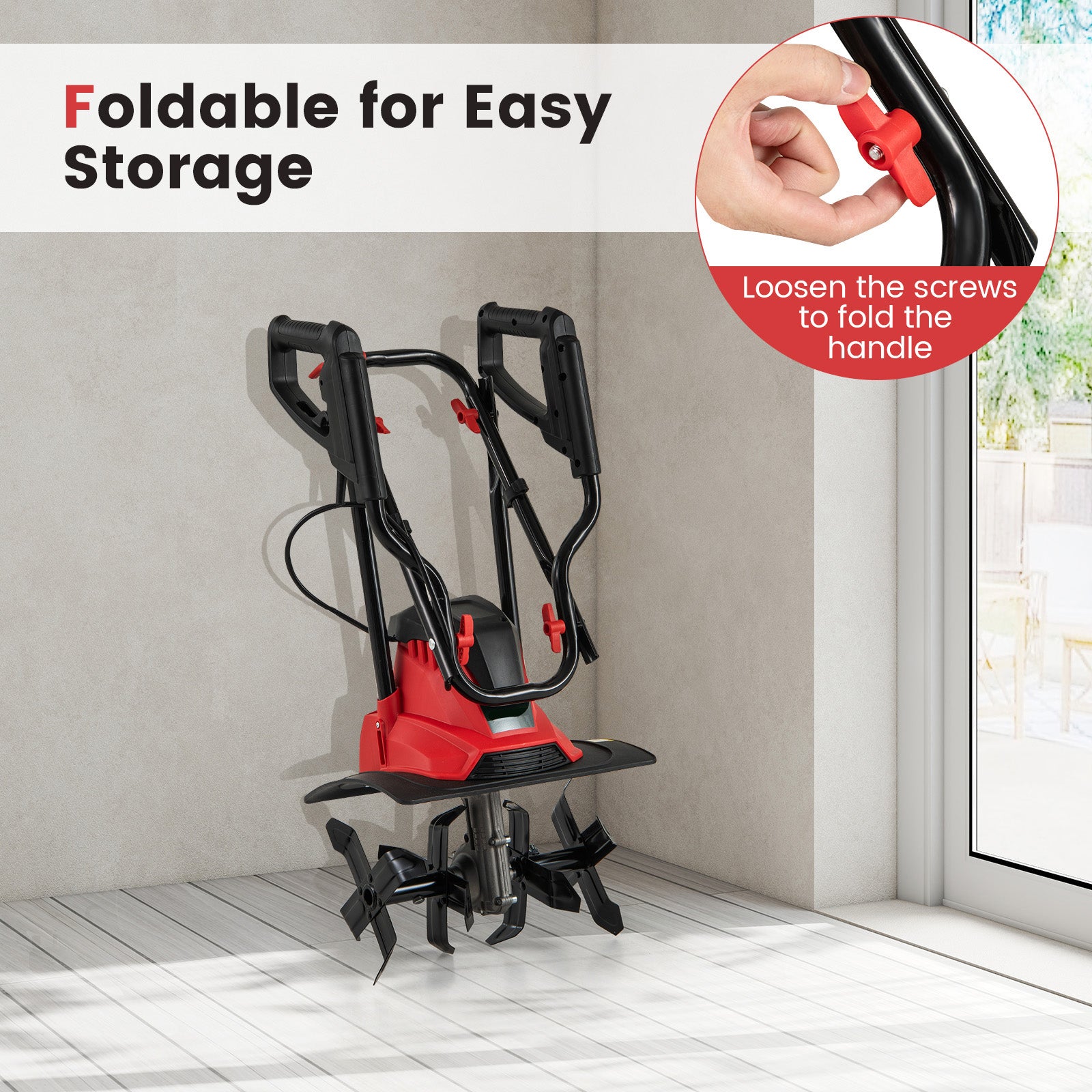 1200W Powerful Foldable Garden Rototiller for Lawn Soil Digging-Red