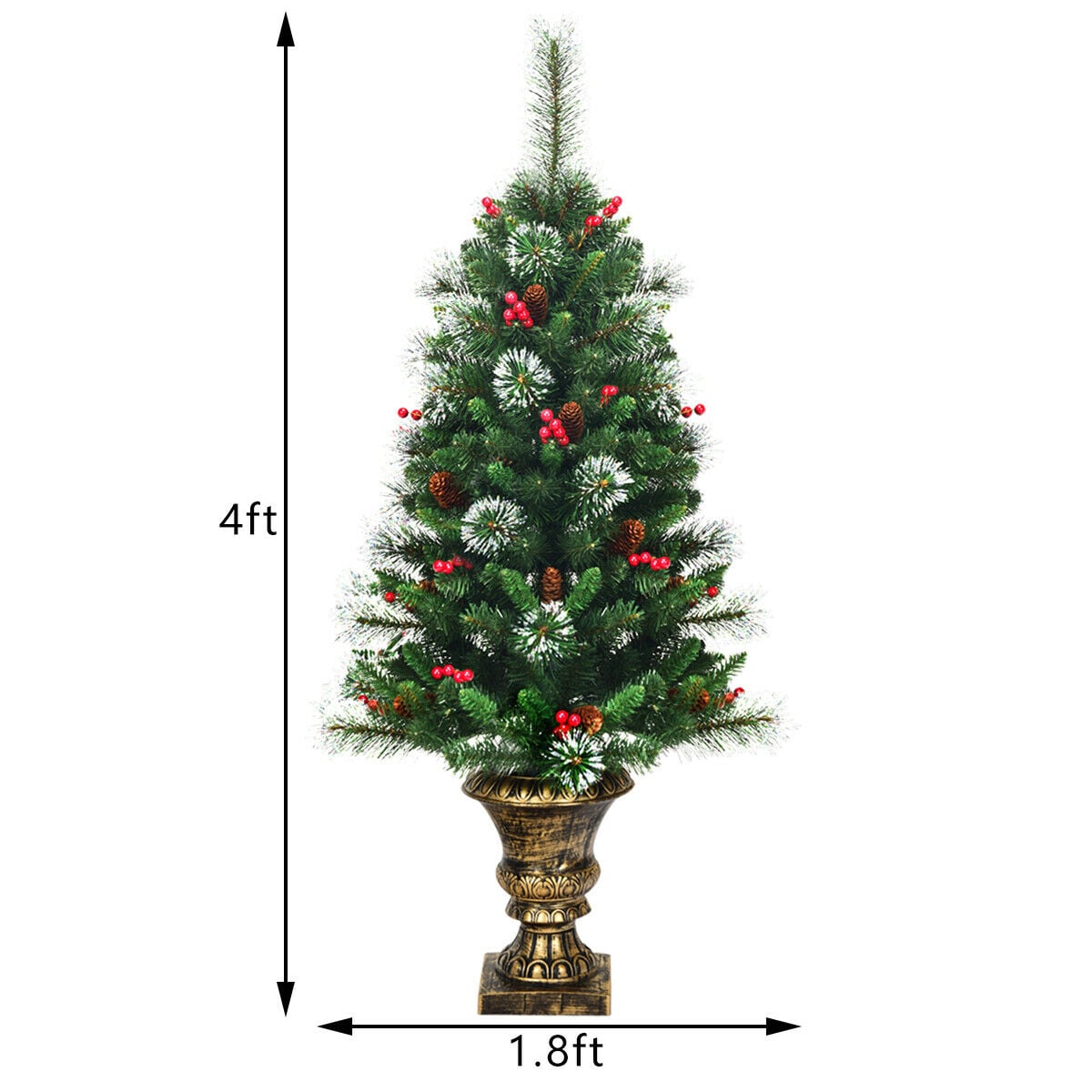 4FT/ 120CM Artificial Christmas Tree with Pine Cones and Decorative Pot