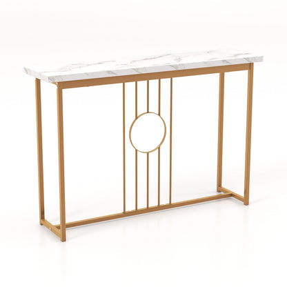 120cm Modern Faux Marble Top Console Table with Heavy-duty Metal Frame-White