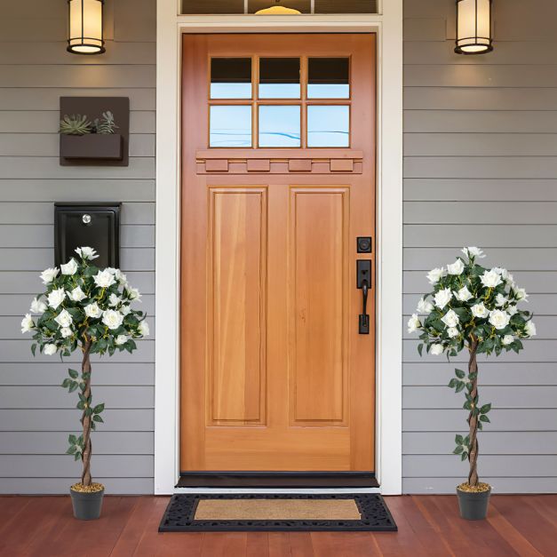 120 CM Artificial Flower Tree Faux Floral Plant with White Roses