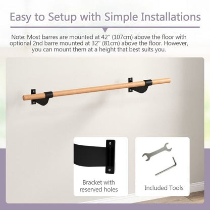 4 Feet Wall-Mounted Ballet Barre for Yoga-Black