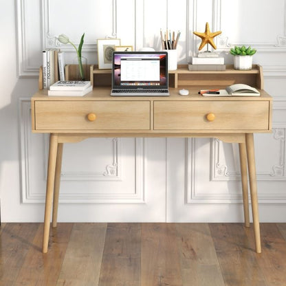 120 CM Writing Desk with Hutch and Drawers for Bedroom-Natural