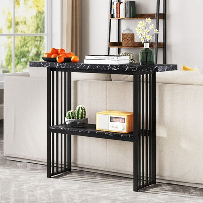 120 cm Long Narrow Console Table Faux Marble Entryway Table-Black
