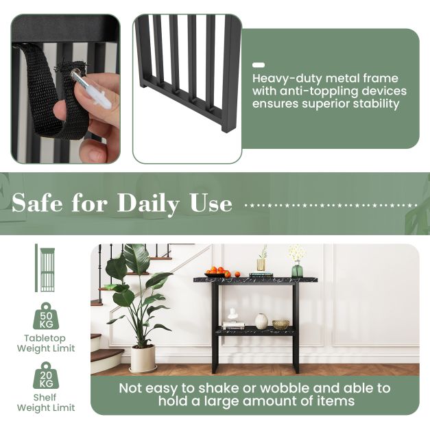 120 cm Long Narrow Console Table Faux Marble Entryway Table-Black