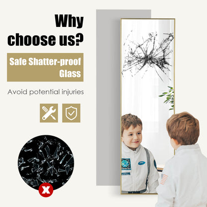 120 x 37 cm Full Length Wall Hanging Mirror with Adjustable Hook-Golden