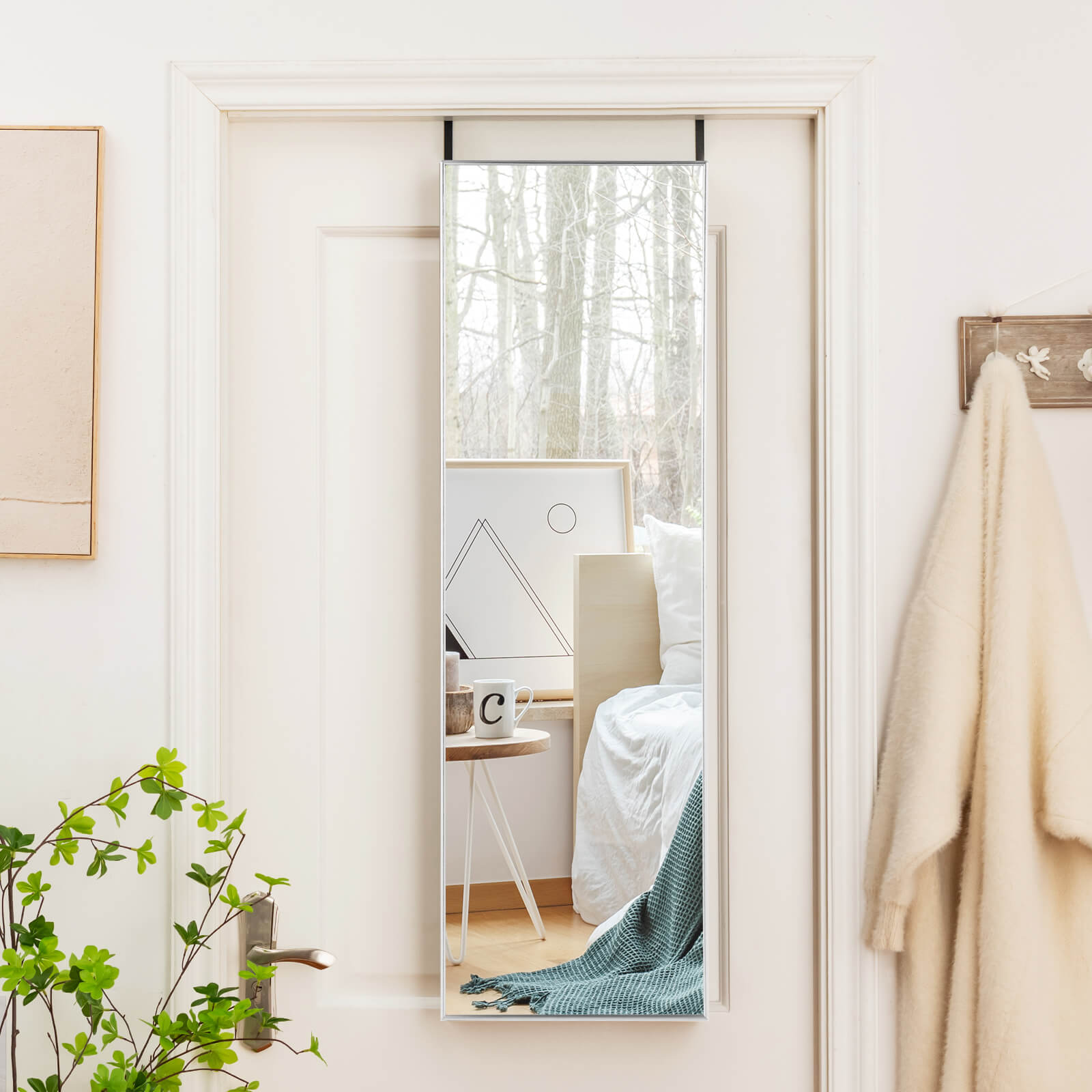 120 x 37 cm Full Length Wall Hanging Mirror with Adjustable Hook-Silver