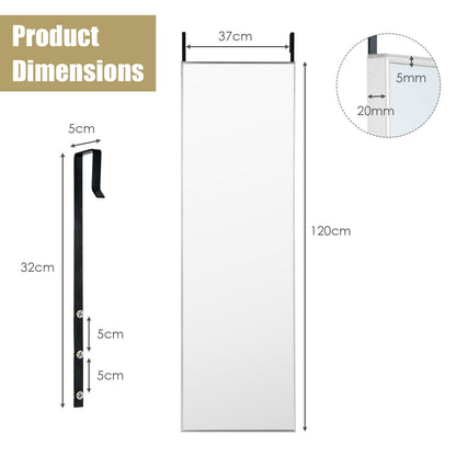 120 x 37 cm Full Length Wall Hanging Mirror with Adjustable Hook-Silver